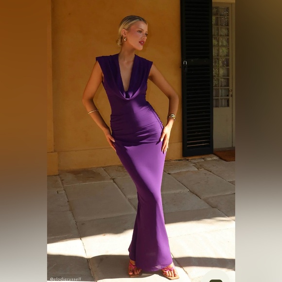 Meshki Purple Chiffon Draped Maxi Dress - Picture 4 of 7